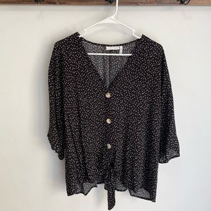 LUQ Black with White Polka Dot Blouse with Tie Detail